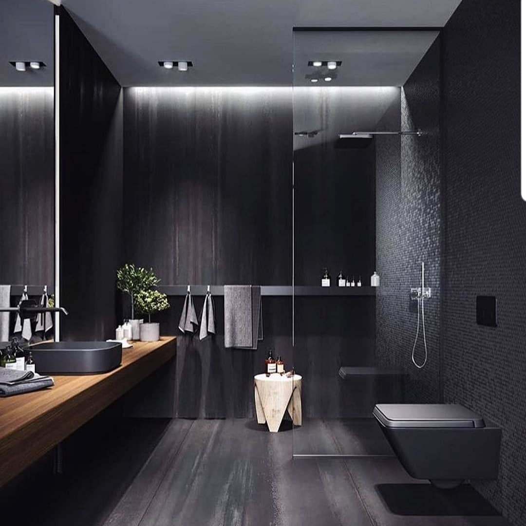 Phòng tắm độc đáo và thu hút hơn với tone màu đen 