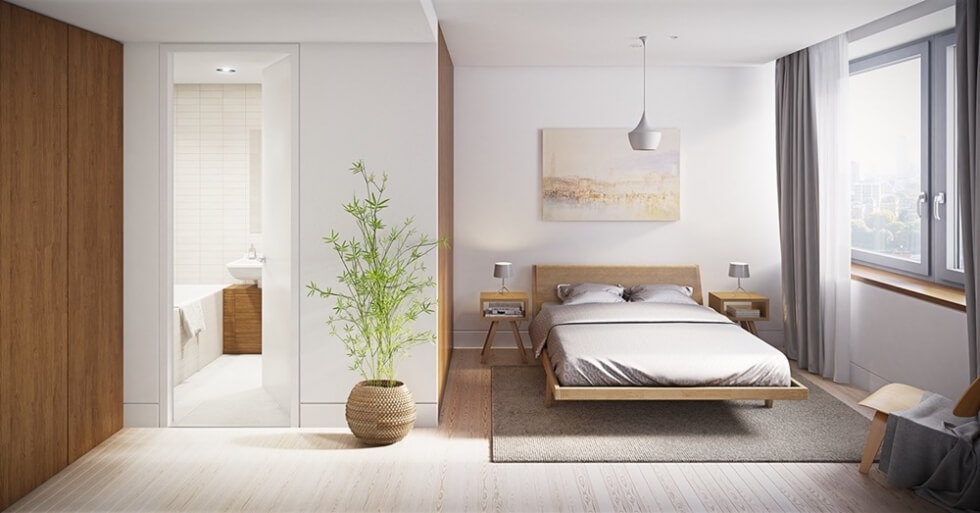 Không nên đặt cửa phòng tắm đối diện giường ngủ Không nên đặt cửa phòng tắm đối diện giường ngủ