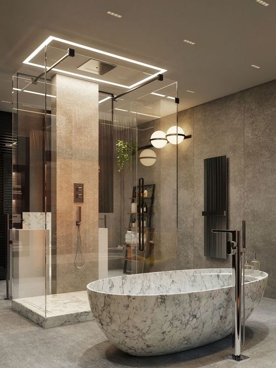 Phòng tắm kính trong phòng ngủ mang đến sự tiện nghi