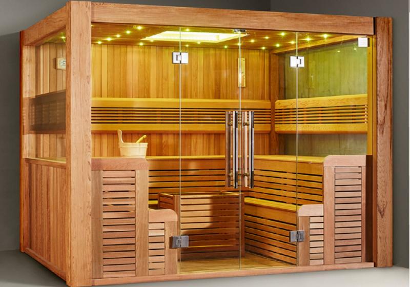 Mẫu phòng xông hơi khô Sauna dành cho 4-5 người sử dụng giúp các thành viên trong gia đình gắn kết với nhau hơn 