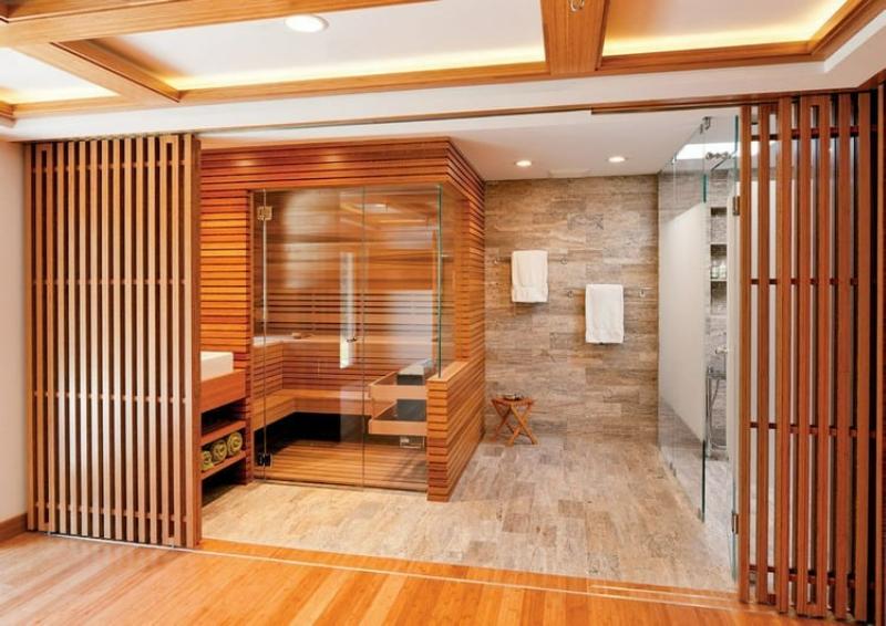 Phòng xông hơi sauna dành cho 2-3 người được bố trí tiện nghi trong phòng tắm 