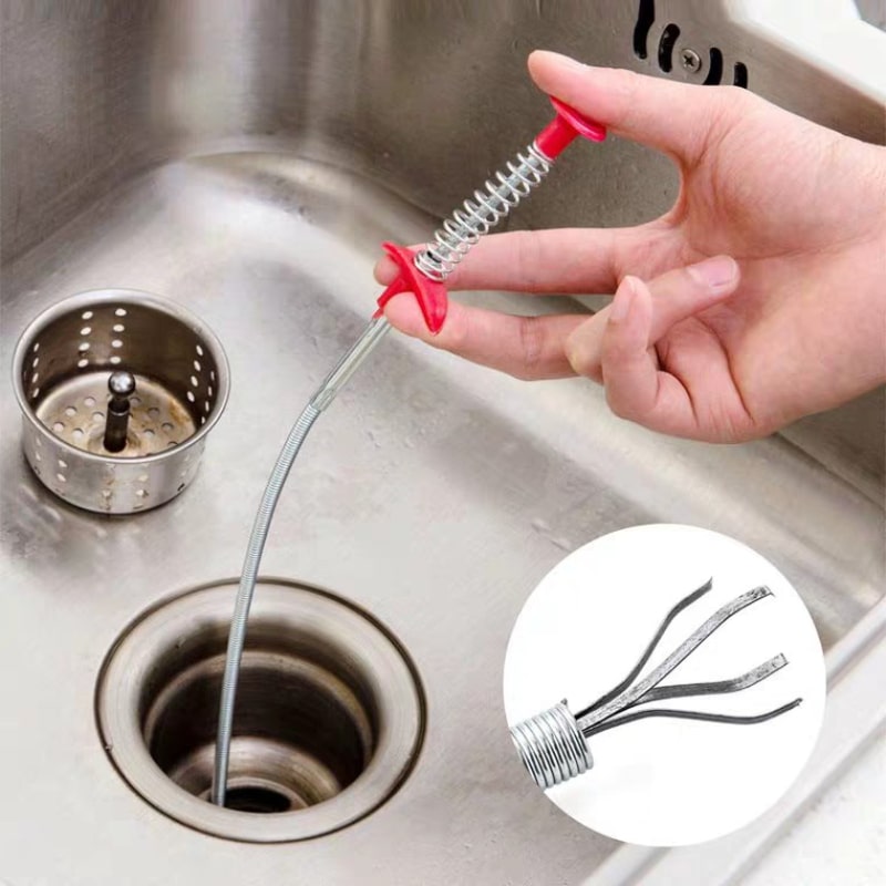 Thông tắc chậu rửa mặt với dây lò xo thông cống